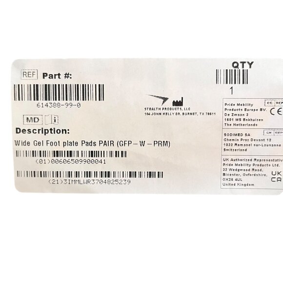 614388 Stealth Products Wide Gel Footplate Pads Pair Wheelchair Use 10x8 New - Picture 2 of 3